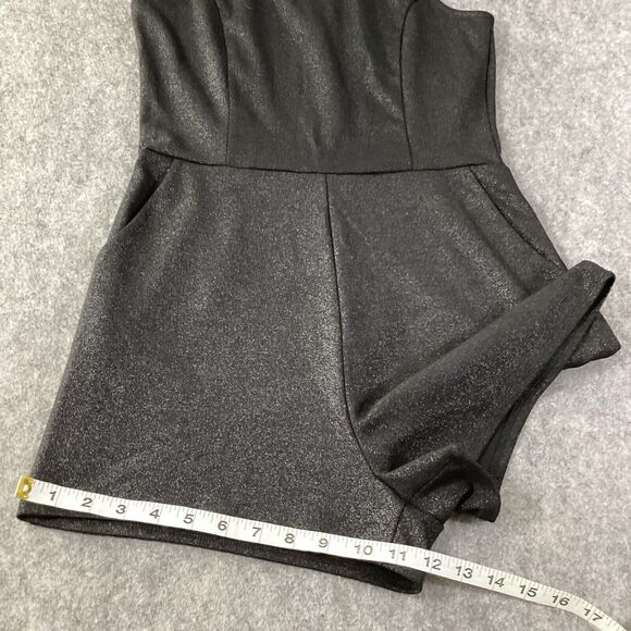 One Clothing Shimmer Sparkle Black Short Sleeveless Halter Romper Pockets Size L - Picture 12 of 14
